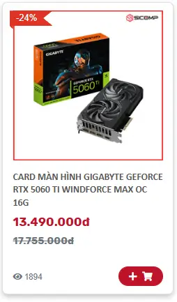 Card màn hình Gigabyte RTX 5060 Ti Windforce 16G